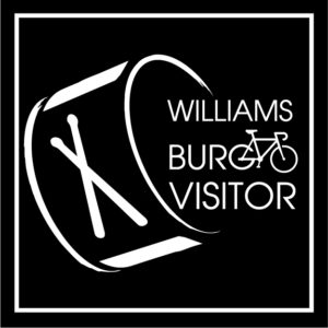 Williamsburg Visitor Logo - fife drum, bicycle, knife and fork