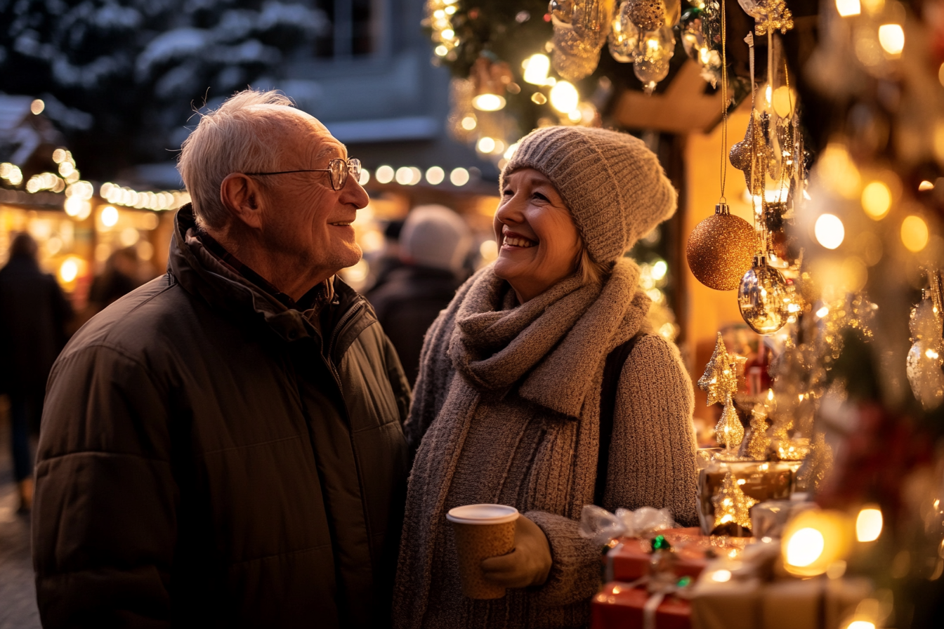 older couple enjoying christmas town