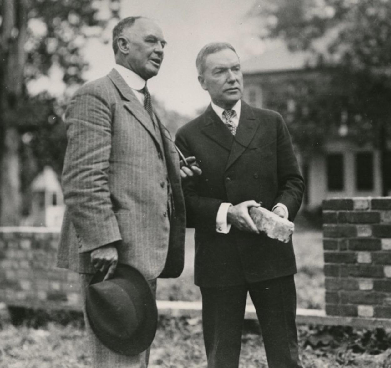 Dr. W.A.R. Goodwin, left, and John D. Rockefeller, Jr., discussing plans for the Williamsburg restoration, 1928. Photo: The Colonial Williamsburg Foundation. Courtesy of the Rockefeller Archive Center, WilliamsburgVisitor