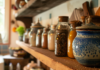 Jars and vases on shelf in Colonial Williamsburg store