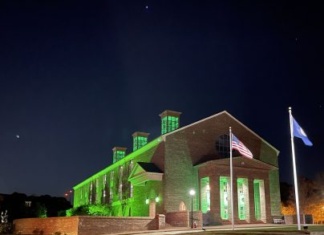 Williamsburg Virginia Courthouse Illuminated Green for Veterans During Operation Green Light williamsburg virginia courthouse green for veterans