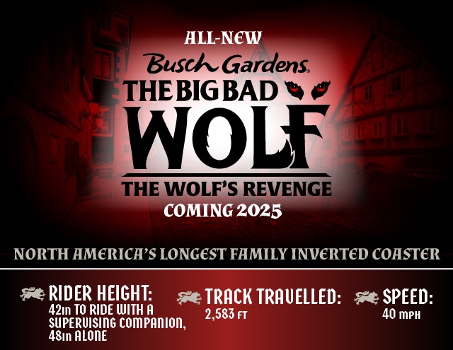 williamsburg virginia new roller coaster the big bad wolf's revenge 2025